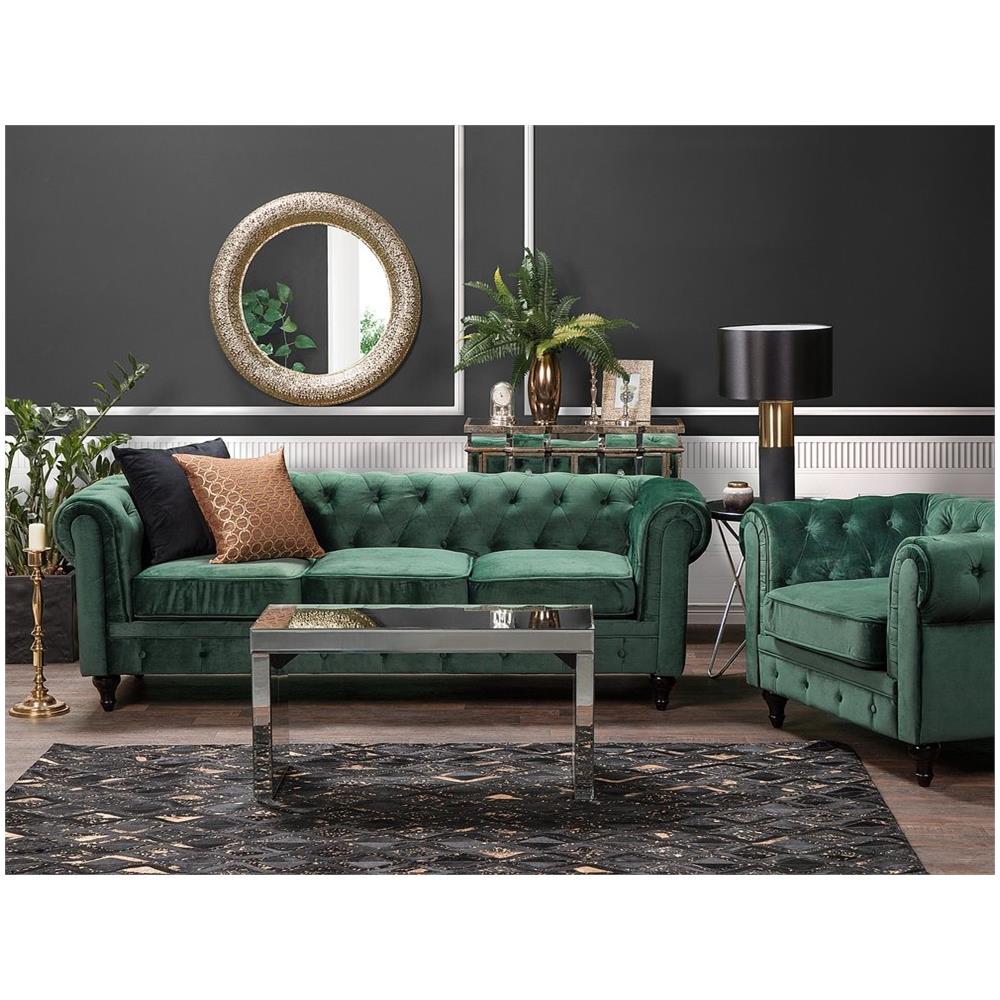 Divano Vintage A 3 Posti In Tessuto Verde Chesterfield - Foto 2