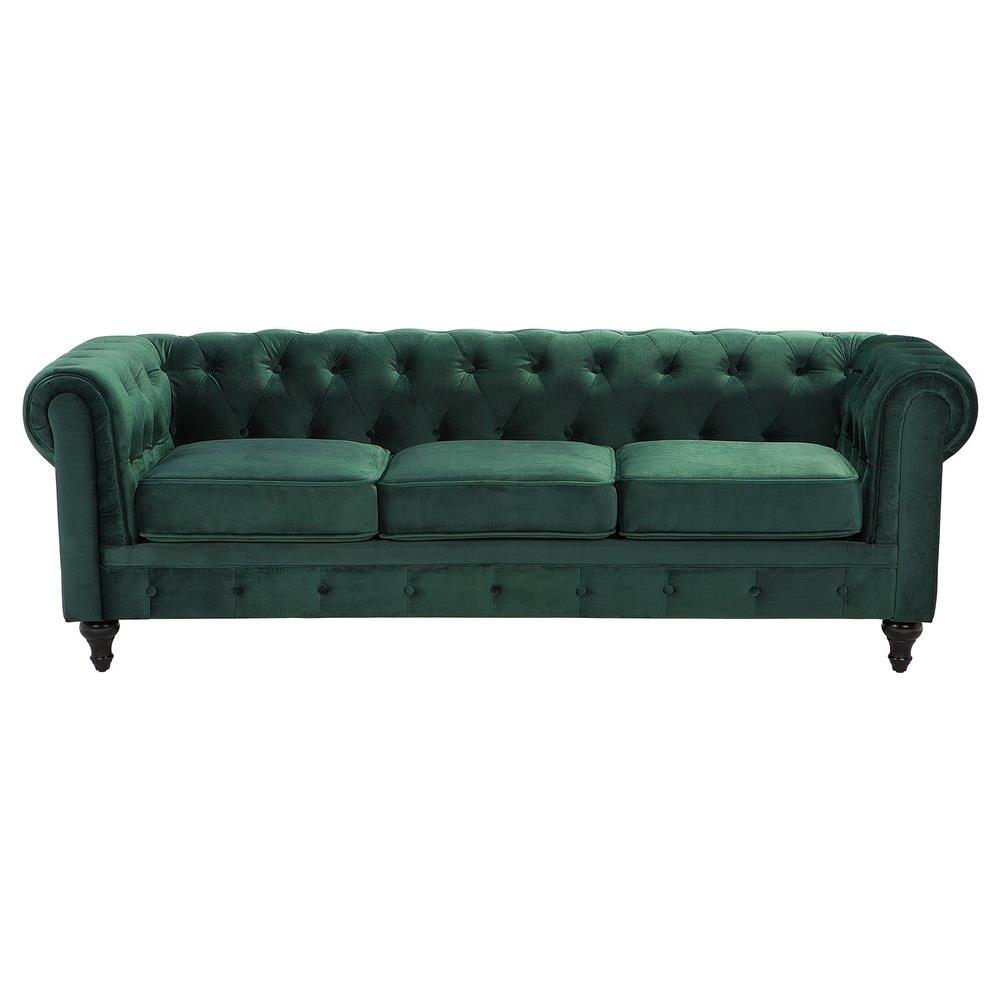 Divano Vintage A 3 Posti In Tessuto Verde Chesterfield - Foto 1