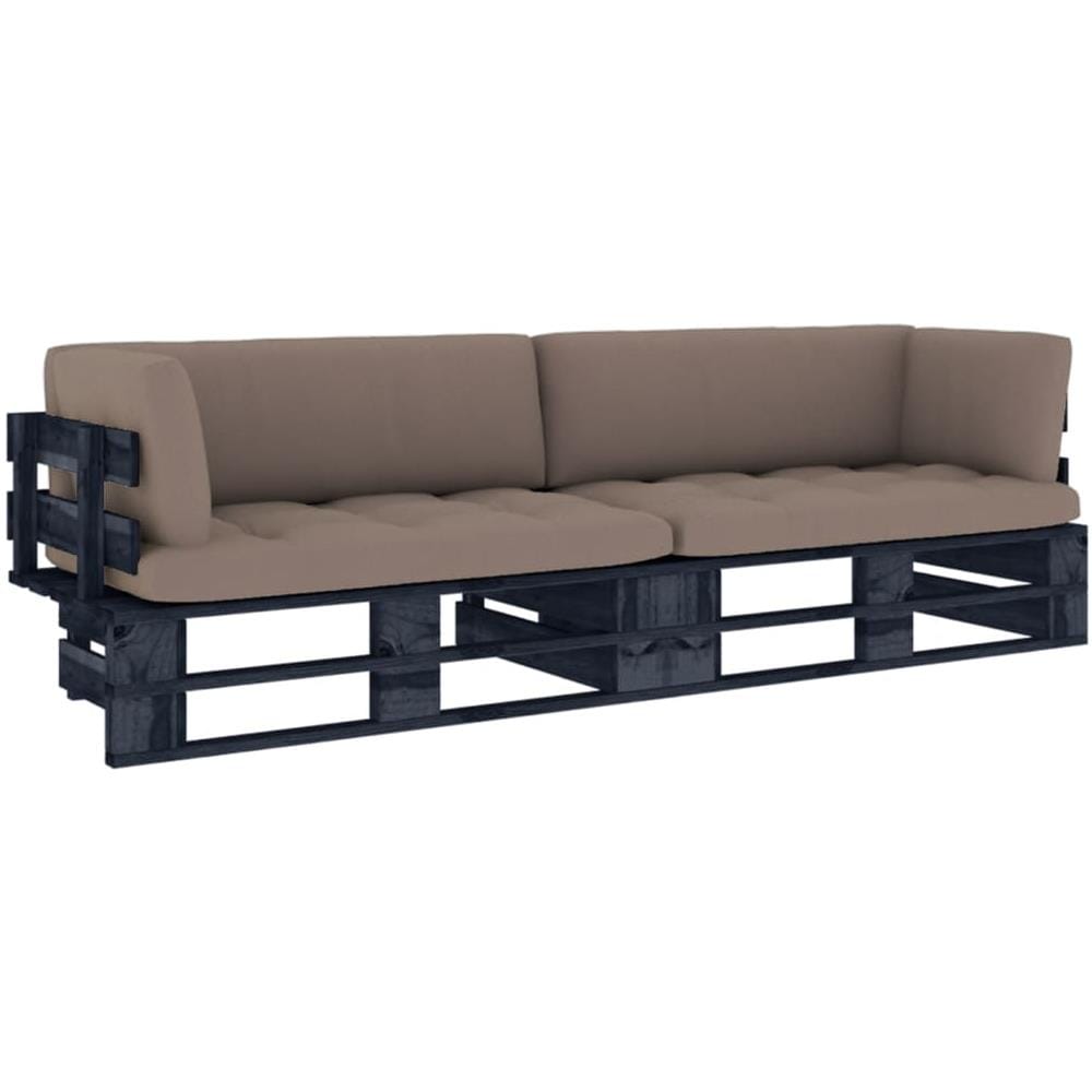 Divano 2 Posti su Pallet con Cuscini in Pino Impregnato Nero - Foto 1