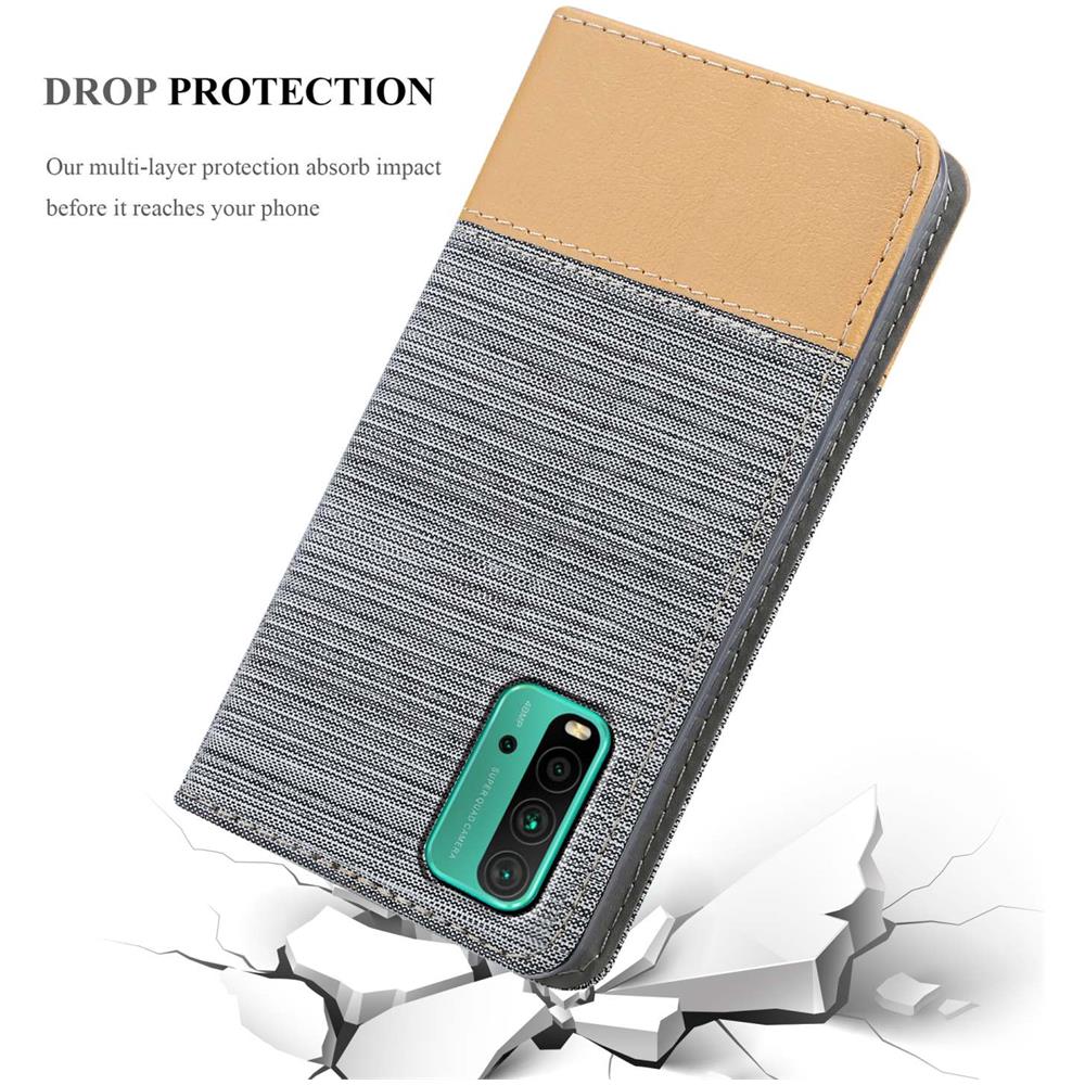 Custodia Compatibile Con Xiaomi Redmi 9t / Poco M3 In Grigio Chiaro Marrone - Coperchio Protettiva Con Chiusura Magnetica, Funzione Stand E Tasca Per Le Carte - Foto 8