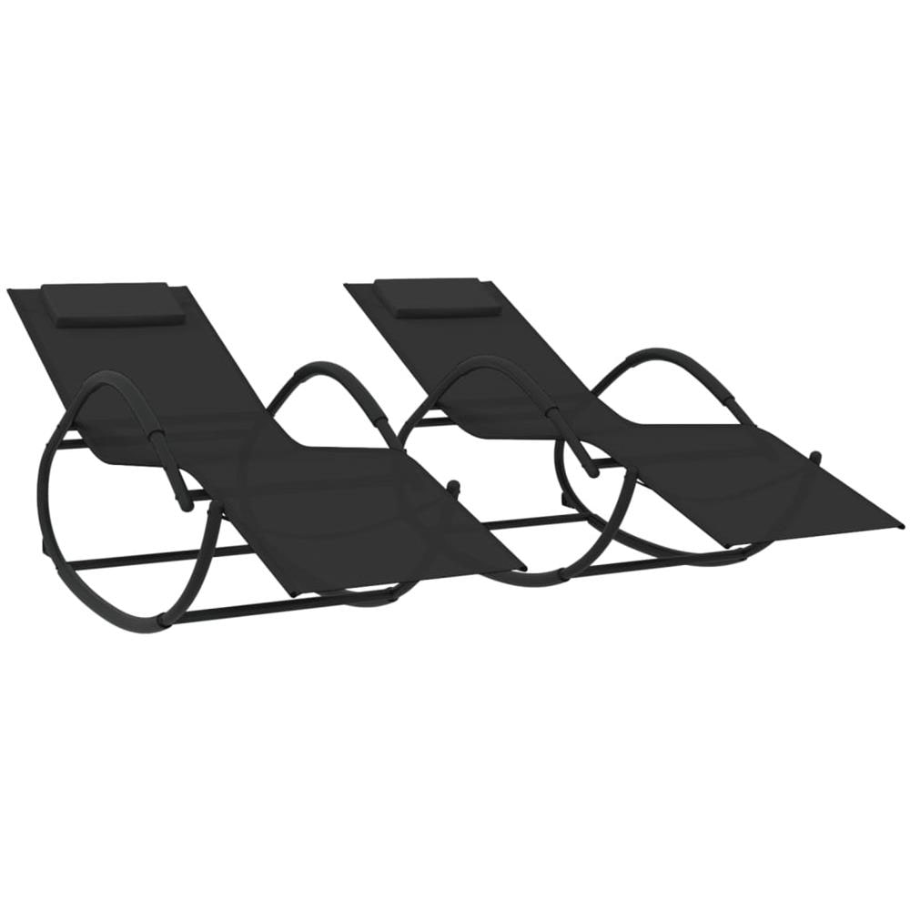 Lettini Prendisole A Dondolo 2 Pz In Acciaio E Textilene Nero - Foto 2