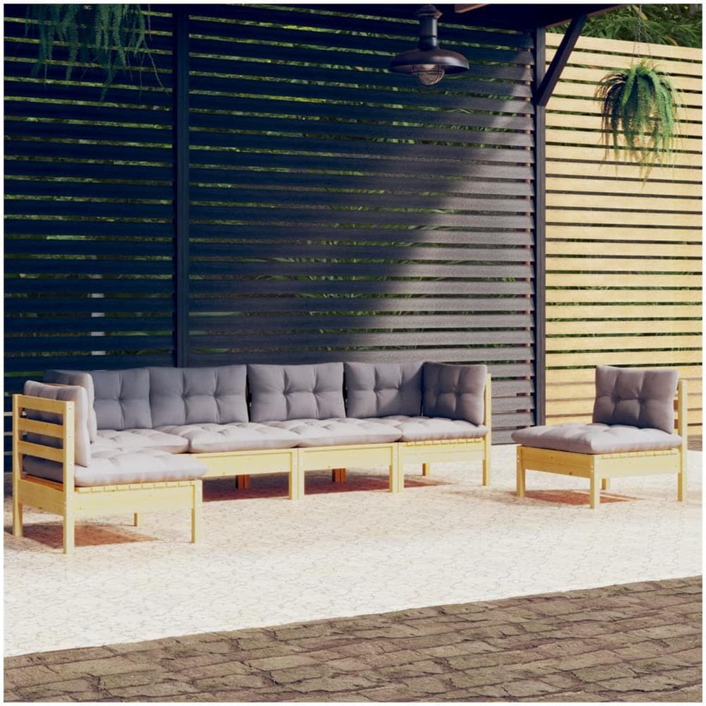 Set Divani Da Giardino 6 Pz Con Cuscini Grigi Massello Di Pino - Foto 1