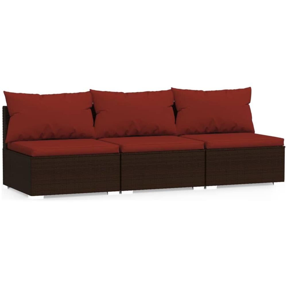 Divano A 3 Posti Con Cuscini In Polyrattan Marrone - Foto 1