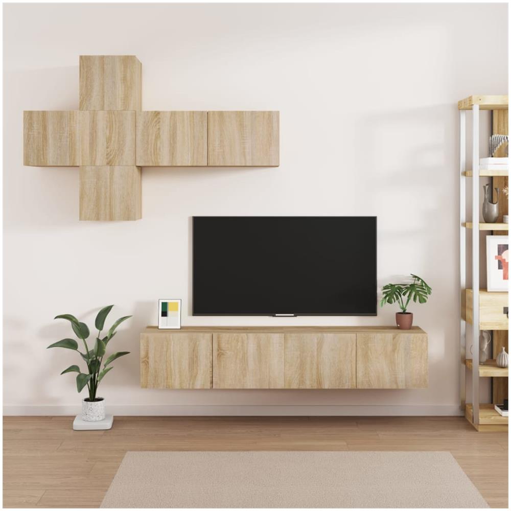 Set Di Mobili Porta Tv 7 Pz Rovere Sonoma In Legno Multistrato - Foto 1