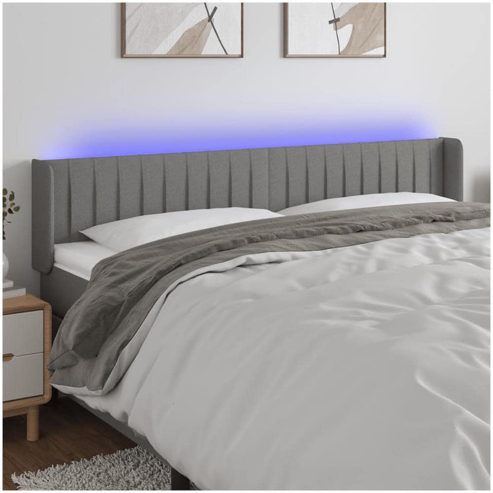 Testiera A Led Grigio Scuro 163x16x78/88 Cm In Tessuto - Foto 1