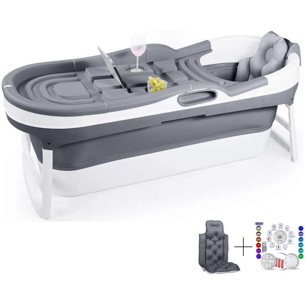 Vasca Da Bagno Pieghevole - Xl - 148 X 63 X 52 Cm - Vasca Pieghevole Portatile In Polipropilene Per Bambini E Adulti - Modello James - Colore Grigio Scuro - Foto 1