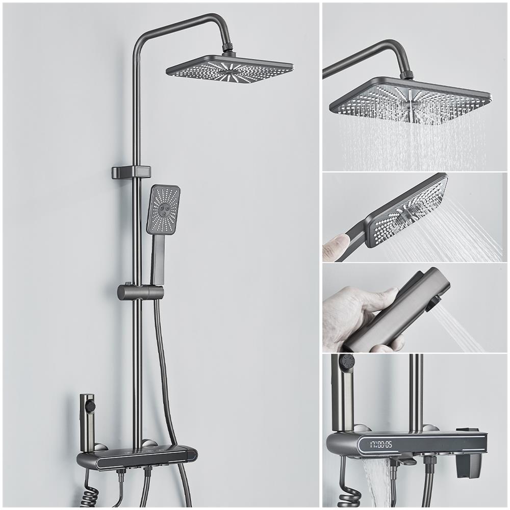 Colonna doccia, Blackswan, Tipo M270, modello grigio antracite, 4 vie, termostato, display LCD, doccia a pressione e bocca mobile nascosta, dimensioni 25 x 9 cm - Foto 2