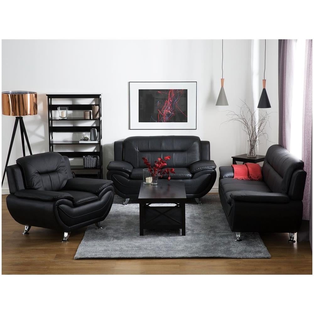 Divano 3 Posti In Pelle Sintetica Nera Leira - Foto 2