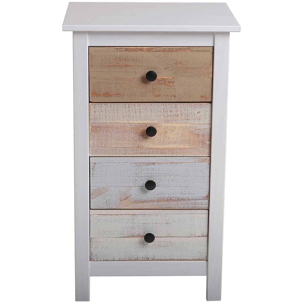 Cassettiera Magda Bianco Con 4 Cassetti Di Diversi Colori, Realizzato In Pino Massiccio - Foto 1