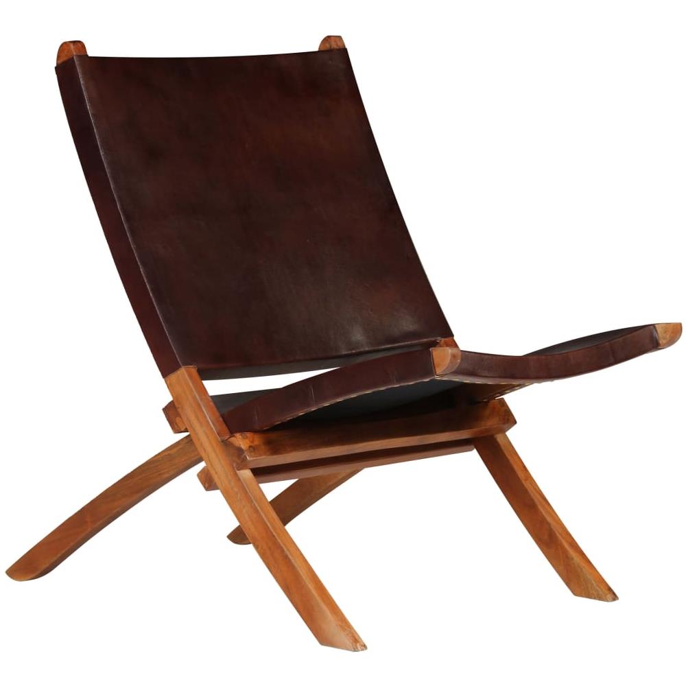 Sedia A Sdraio In Vera Pelle 59x72x79 Cm Marrone - Foto 1