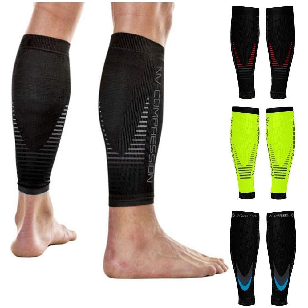 e Race Essenziale E Recuperare Vitello Guardie Guaine (coppia) 20-30 Mmhg - Per Recupero Sport Stecche Shin Medico Lavoro Volo - Corsa Ciclismo Ginnastica (fluo Stripes Giallo Nero L-xl)  - Foto 1