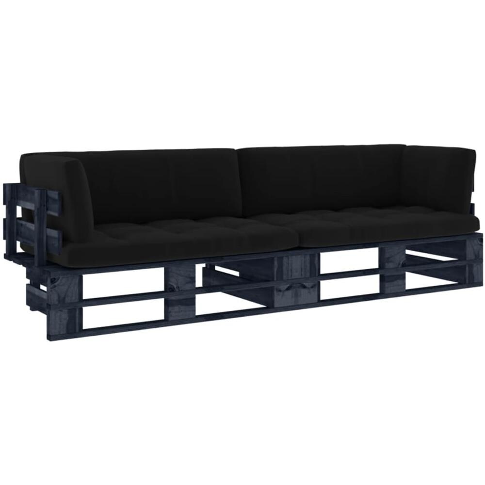 Divano 2 Posti su Pallet con Cuscini in Pino Impregnato Nero - Foto 1