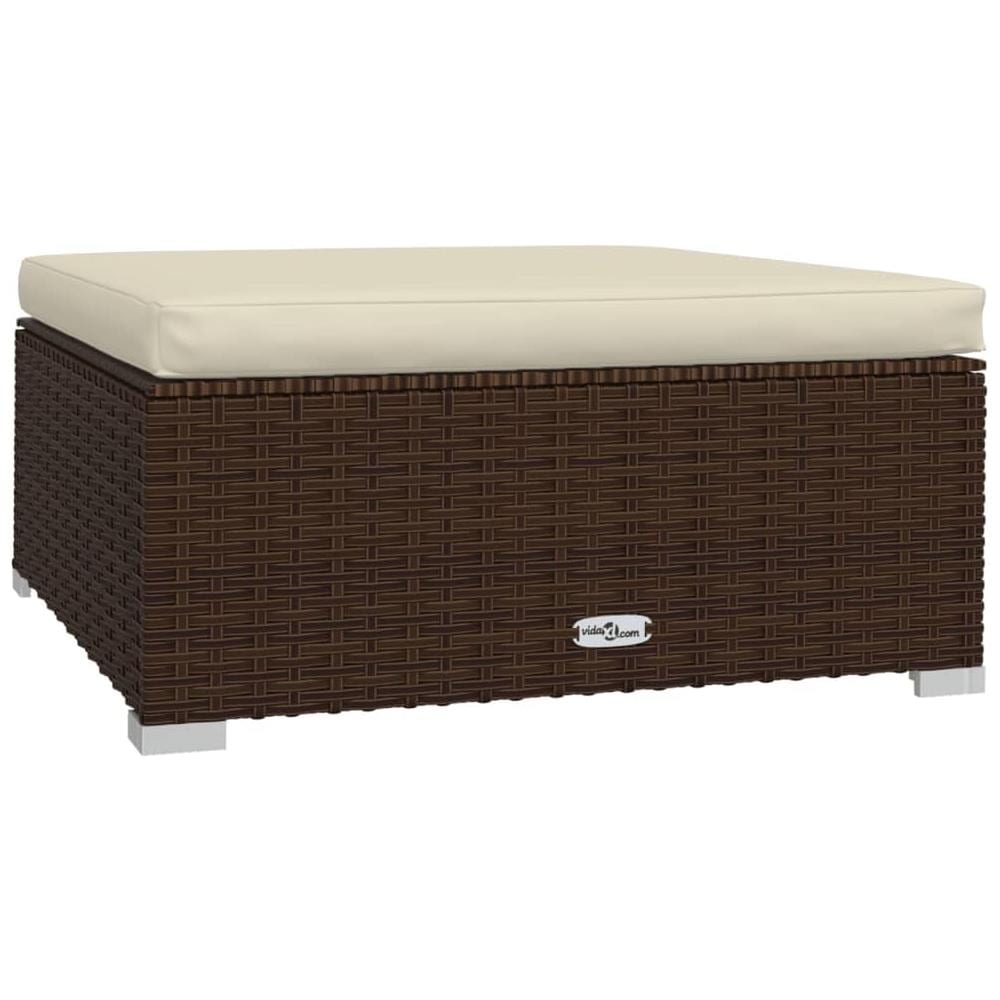 Poggiapiedi Da Giardino Cuscino Marrone 70x70x30 Cm Polyrattan - Foto 2