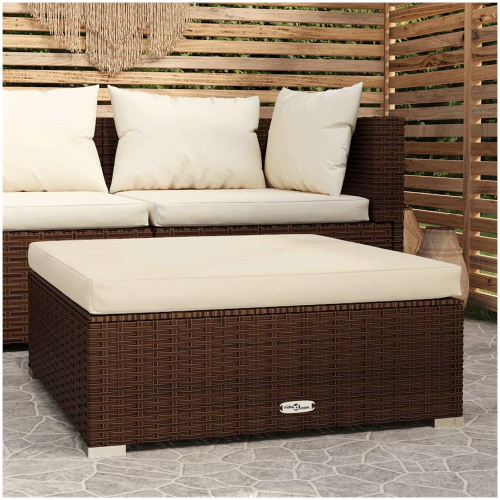 Poggiapiedi Da Giardino Cuscino Marrone 70x70x30 Cm Polyrattan - Foto 1