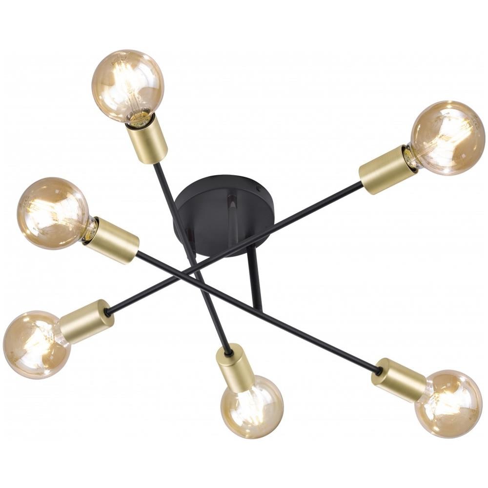 Cross Plafoniera 3 Braccia Orientabili 6 Luci Nero Opaco E Oro D. 57cm - Foto 1