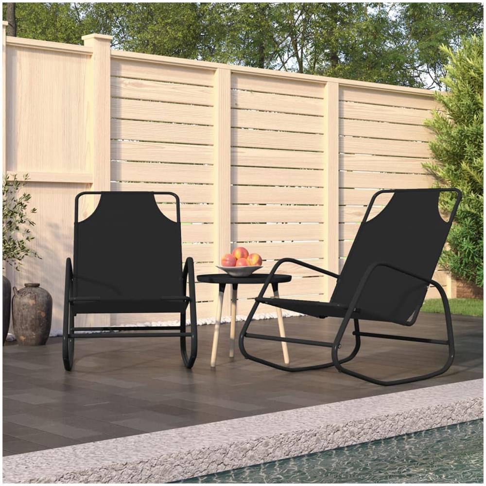 Lettini Prendisole A Dondolo 2 Pz In Acciaio E Textilene Nero - Foto 1