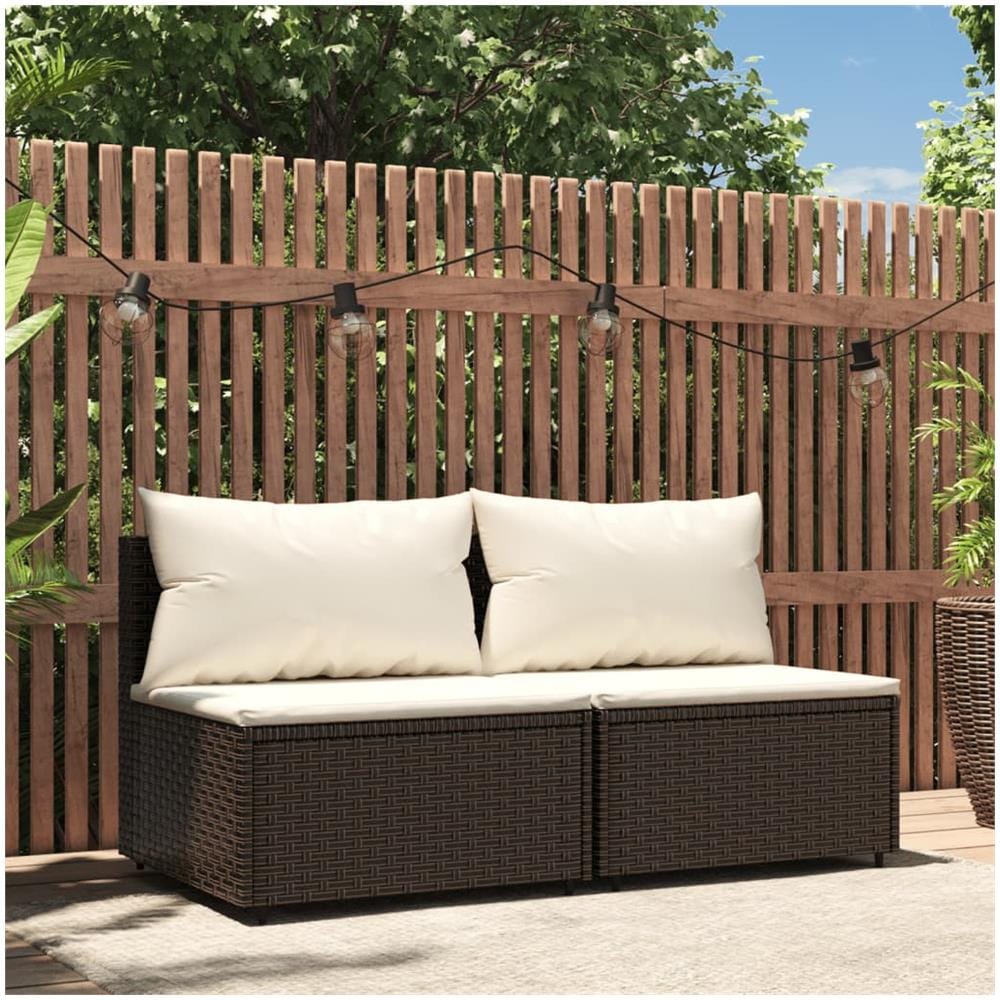 Divani Centrali Da Giardino Con Cuscini 2pz Polyrattan Marrone - Foto 1
