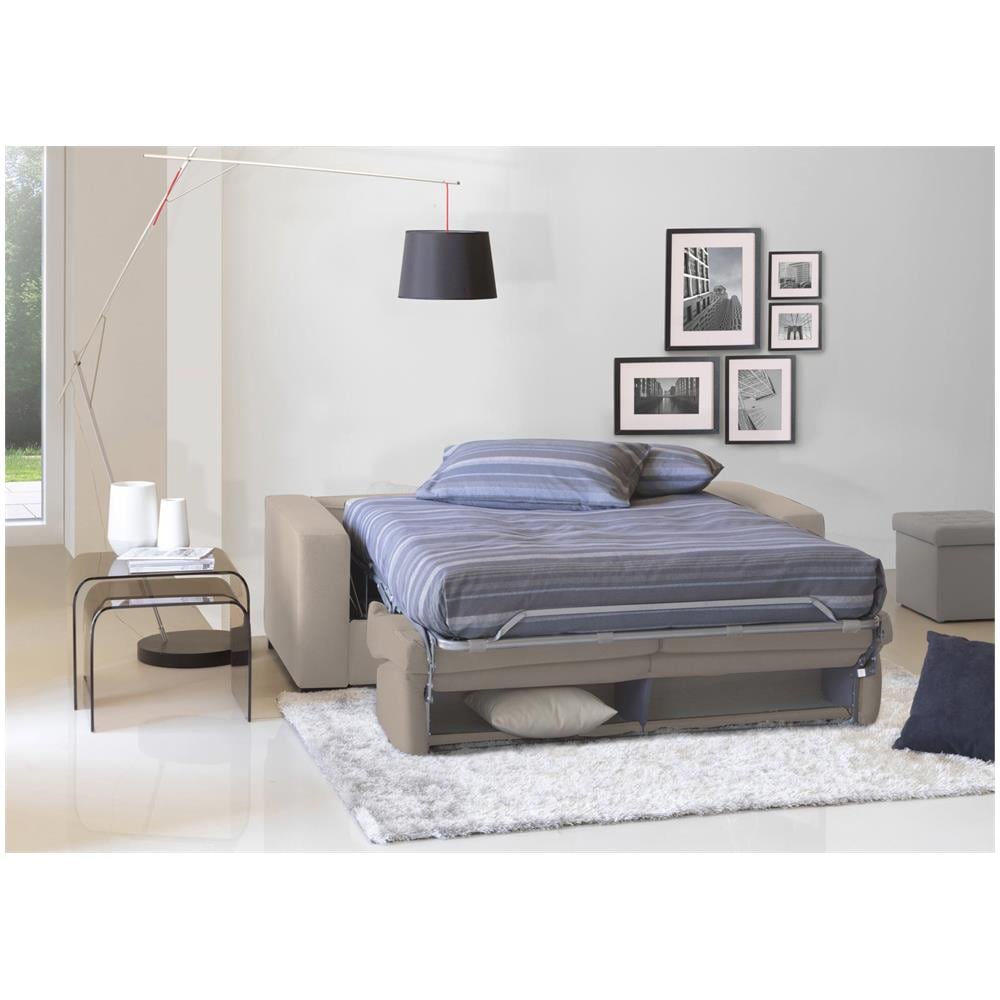 Divano Letto Algisa, Divano A 2 Posti Large, 100% Made In Italy, Sofà Soggiorno Con Apertura Girevole, In Tessuto Imbottito, Con Braccioli Slim, Cm 180x95h90, Tortora - Foto 2