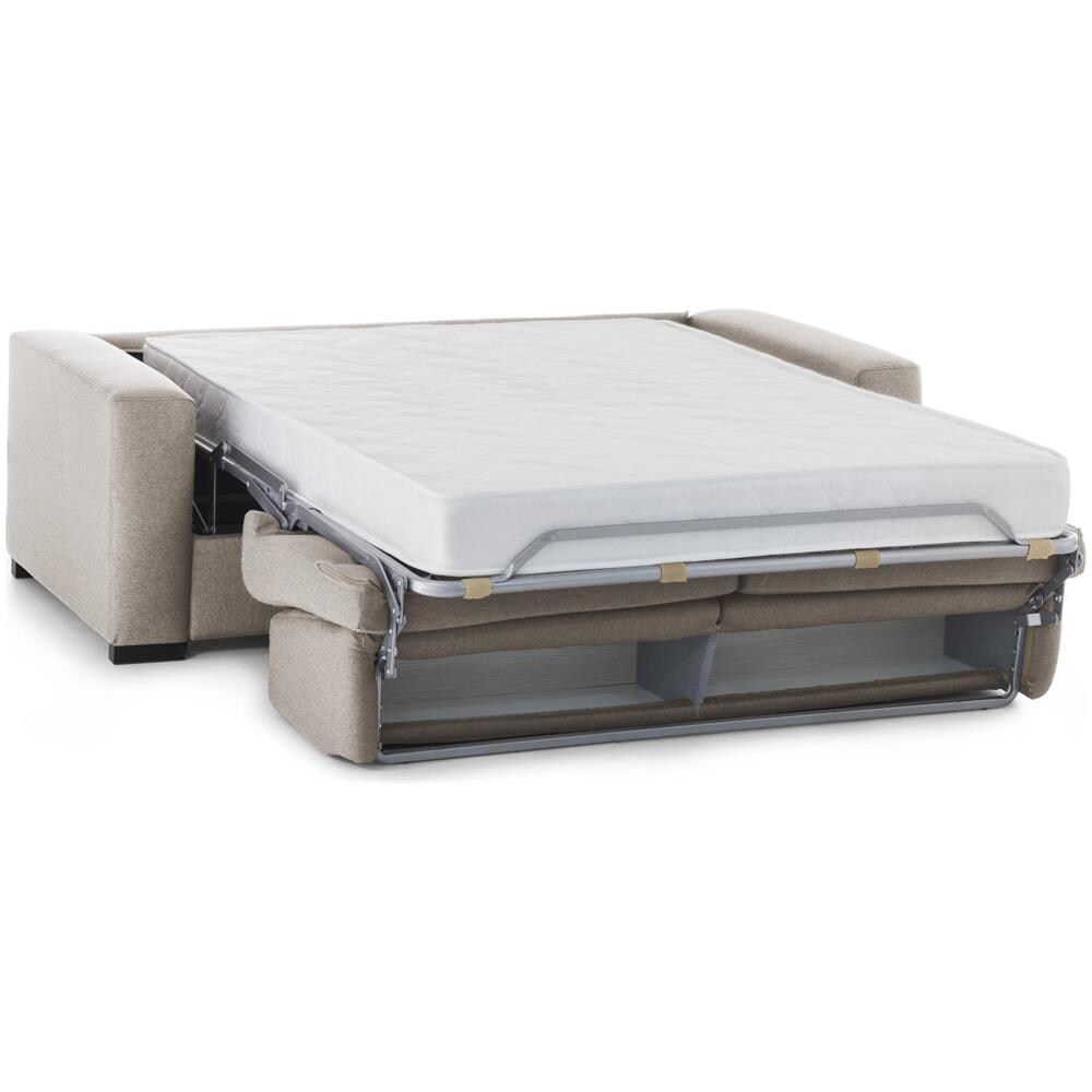 Divano Letto Algisa, Divano A 2 Posti Large, 100% Made In Italy, Sofà Soggiorno Con Apertura Girevole, In Tessuto Imbottito, Con Braccioli Slim, Cm 180x95h90, Tortora - Foto 4