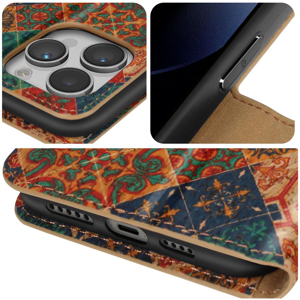 Custodia Effetto Sughero Per Iphone 14 Pro Portafoglio Supporto Vittoriano - Foto 2