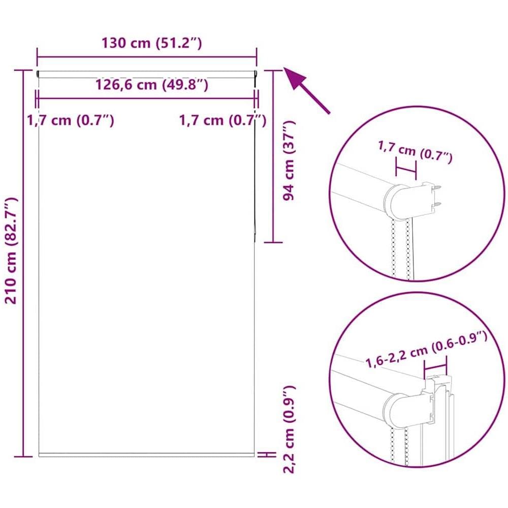 Tenda a Rullo Oscurante 130x210 cm Larghezza Tessuto 126,6 cm - Foto 10