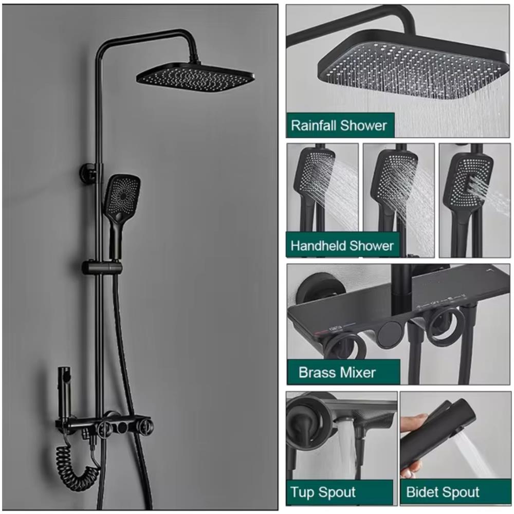 Colonna doccia, Blackswan, tipo M274, modello nero opaco, 4 vie, termostato, display LCD, soffione a pressione e bocca mobile nascosta, misura 121 cm - Foto 2