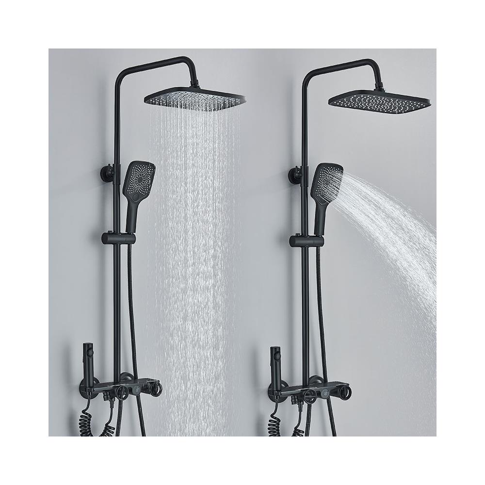 Colonna doccia, Blackswan, tipo M274, modello nero opaco, 4 vie, termostato, display LCD, soffione a pressione e bocca mobile nascosta, misura 121 cm - Foto 4