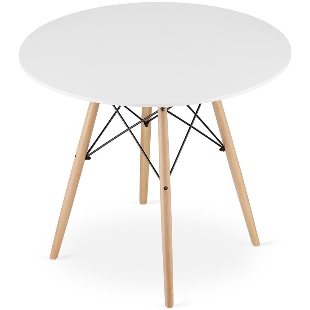 Tavolo da pranzo rotondo moderno Todi 90x90 cm, bianco + faggio - Foto 2