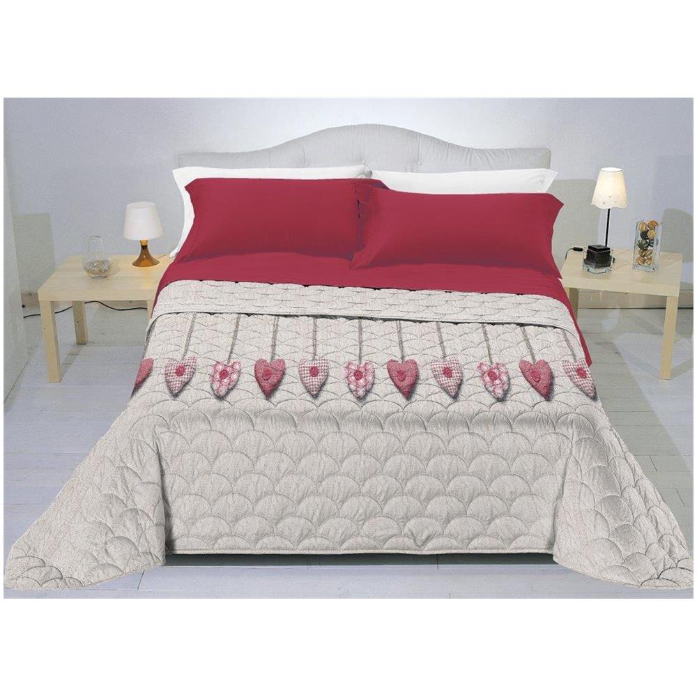 Trapuntino Estivo 100gr mq Disegno Cuore Appeso 1 Piazza Singolo Rosso - Foto 2