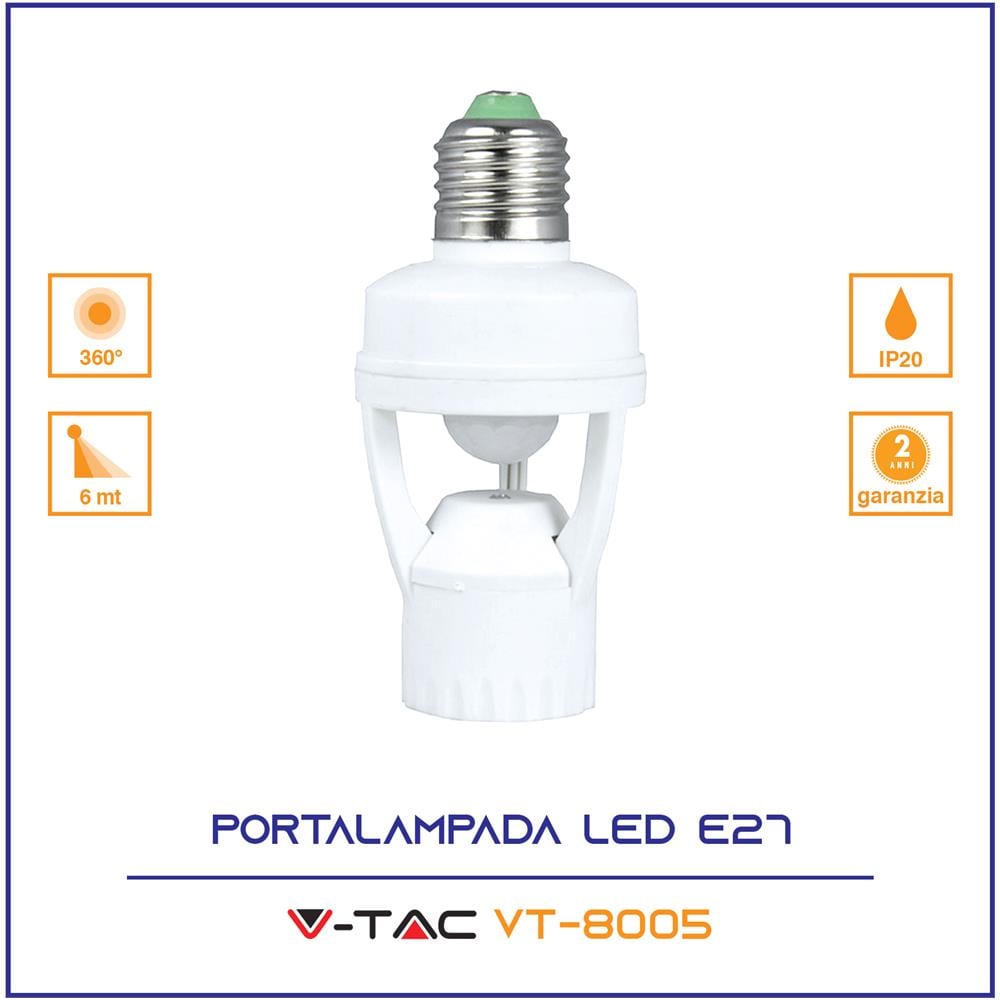 Portalampada E27 Con Sensore Di Movimento Infrarossi 360° Mod. Vt-8005 Sku 4982 Bianco - Foto 3