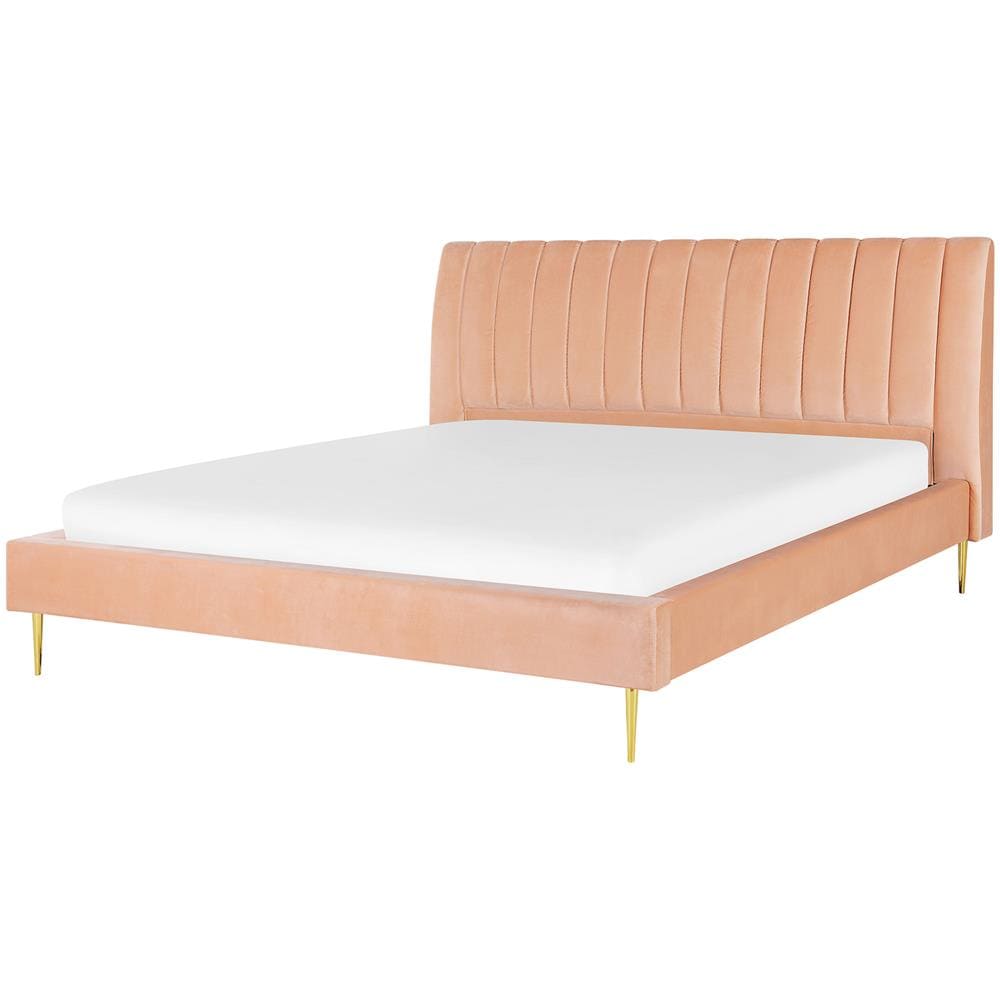 Letto Matrimoniale In Velluto Color Rosa Pesca 180x200 Cm Marville - Foto 1