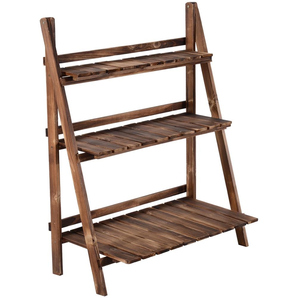 Scaffale Portapiante Pieghevole Portavasi In Legno Di Abete Con 3 Livelli Da Esterno 80x37x93cm - Foto 1