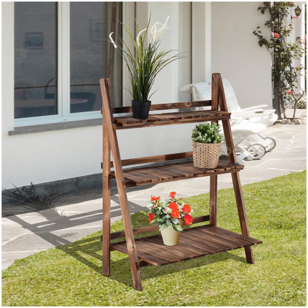 Scaffale Portapiante Pieghevole Portavasi In Legno Di Abete Con 3 Livelli Da Esterno 80x37x93cm - Foto 2