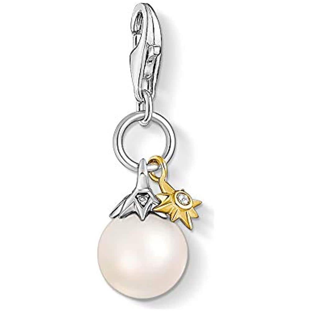 Ciondolo In Argento Sterling Placcato Oro Con Zirconi E Perla D'acqua Dolce - Foto 1