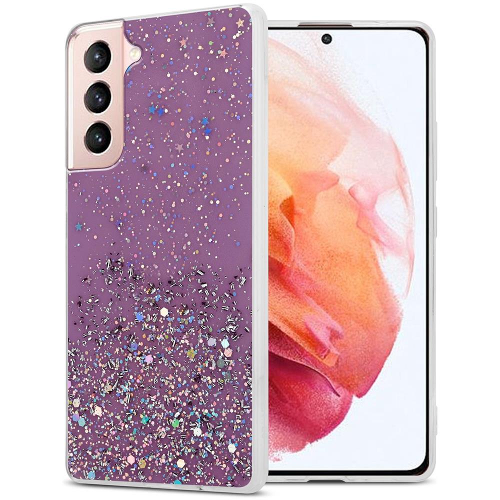 Custodia Compatibile Con Samsung Galaxy S21 5g In Viola Con Glitter - Coperchio Protettivo In Silicone Tpu Flessibile Con Glitter Scintillanti - Foto 1