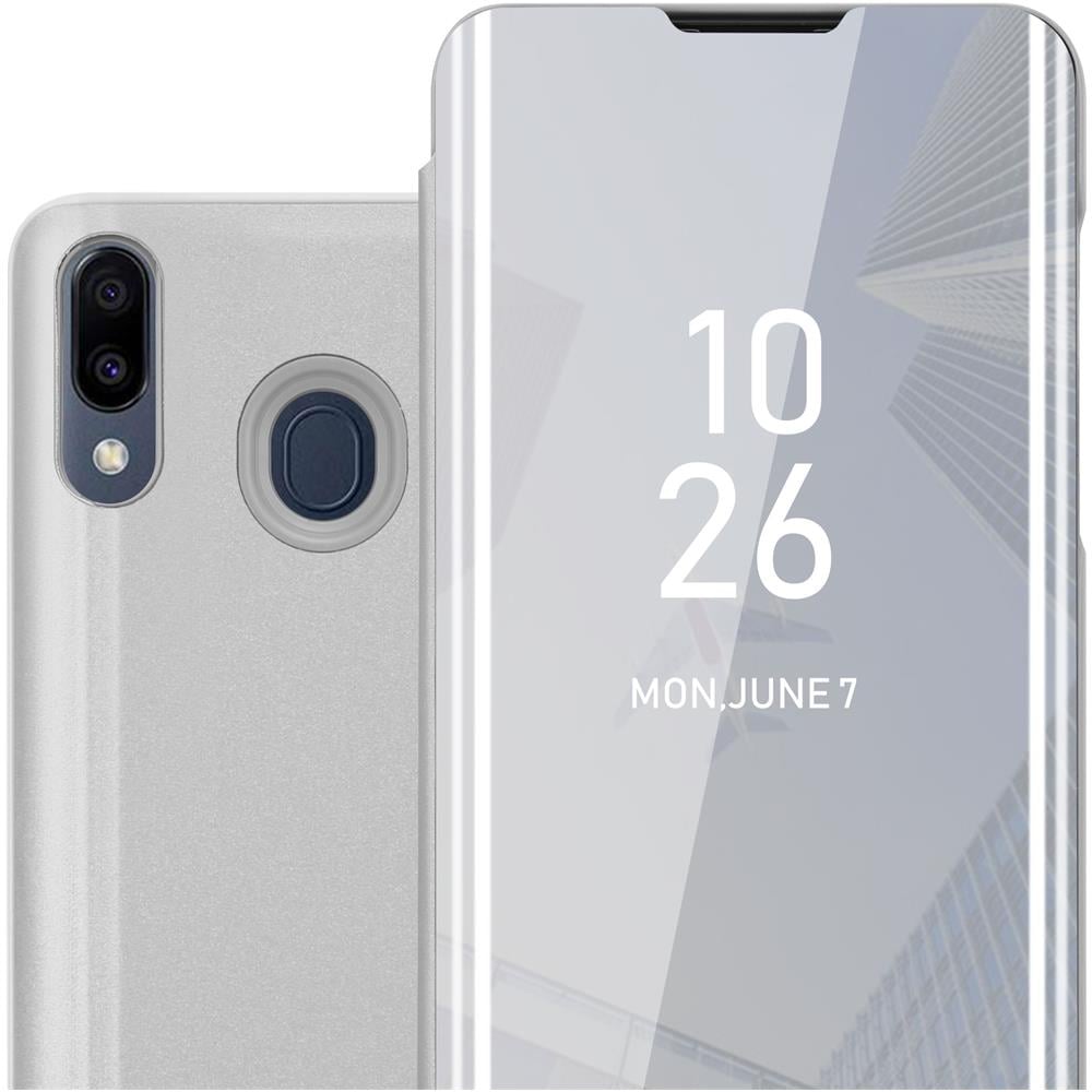 Custodia Compatibile Con Samsung Galaxy M20 In Agata Argento - Clear View Specchio Coperchio Protettivo Con Funzione Di Supporto Protezione A 360 Gradi - Foto 1