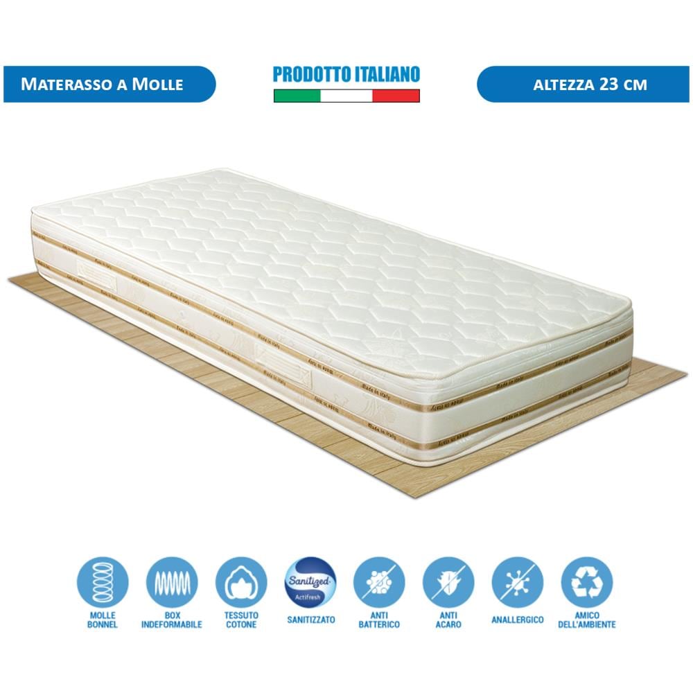 Materasso A Molle In Acciaio Temperato Singolo 80x190 Cm Altezza 23 Cm, Con Supporto Perimetrale Rinforzato - Foto 1