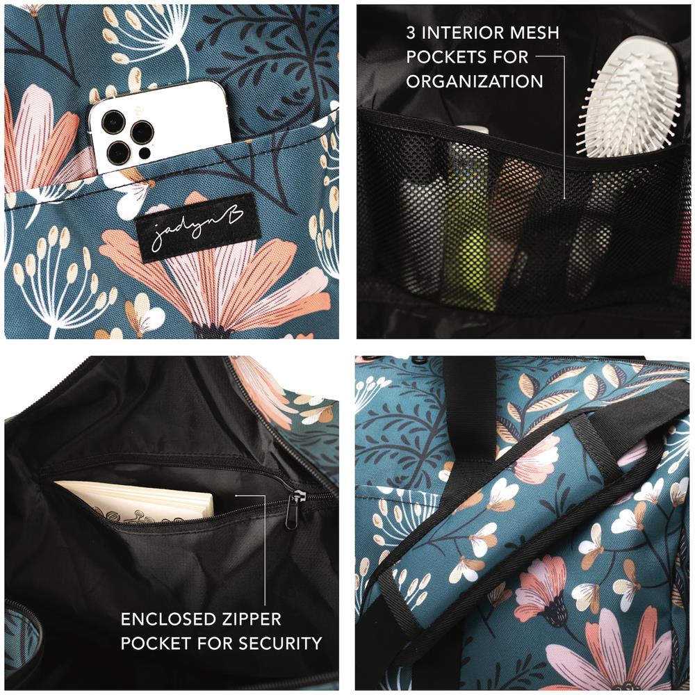 Weekender Bag - 56 Cm. / 52l - Borsa Da Viaggio / Borsa Sportiva / Da Ginnastica Con Tasca Per Scarpe (navy Floral)  - Foto 2