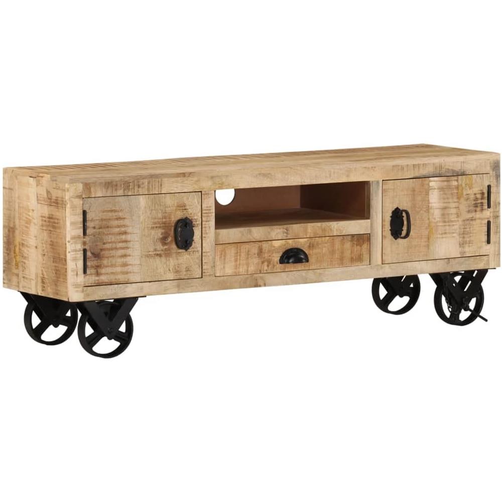 Mobile Tv Con Ruote 110x30x37 Cm In Legno Di Mango Grezzo - Foto 1