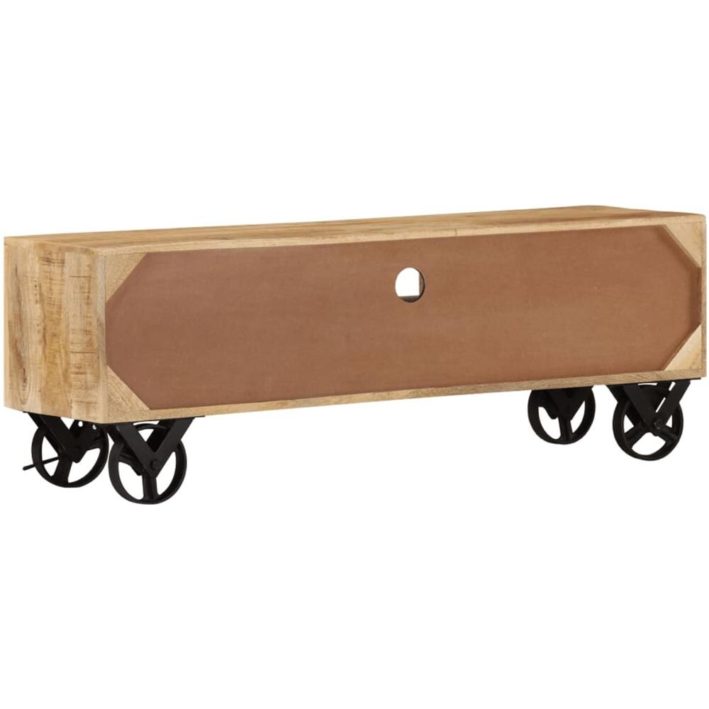 Mobile Tv Con Ruote 110x30x37 Cm In Legno Di Mango Grezzo - Foto 3