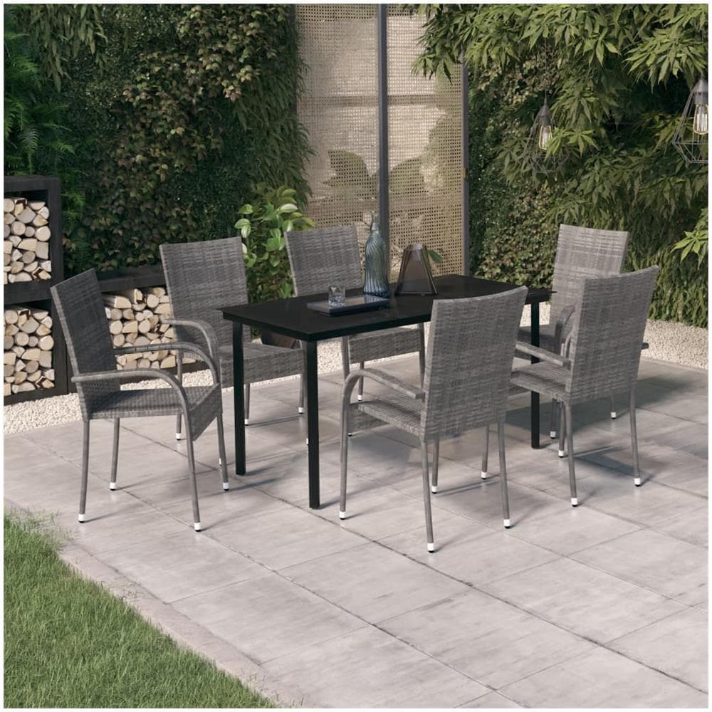 Set Da Pranzo Per Giardino 7 Pz Con Cuscini Grigio E Nero - Foto 1