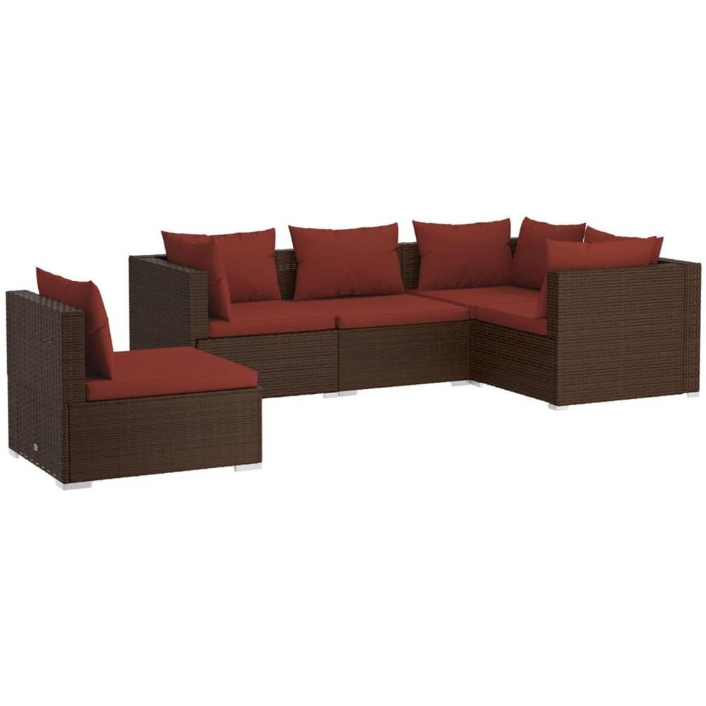Set Divani Da Giardino 5 Pz Con Cuscini In Poly Rattan Marrone - Foto 2