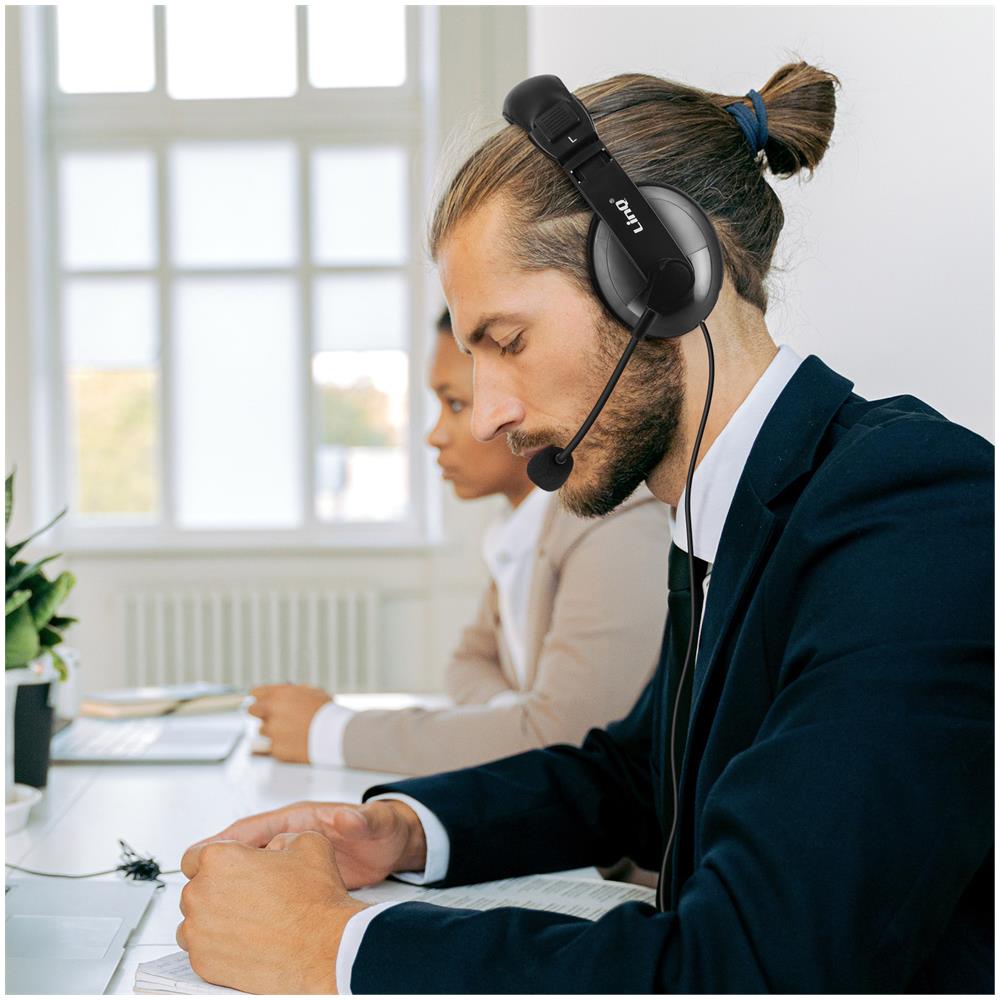 Cuffie Con Microfono Flessibile Per Pc Connessione Usb Imbottite Linq Nero - Foto 2