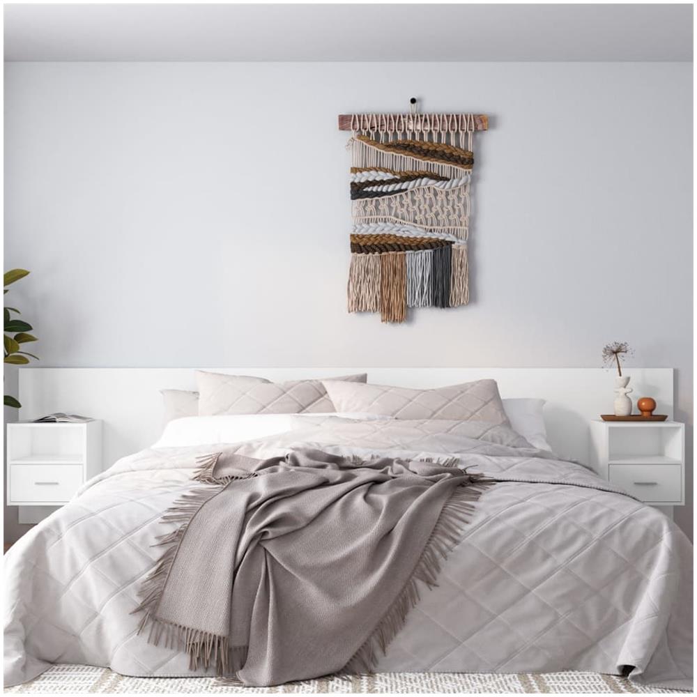Testiera Per Letto Con Comodini In Legno Multistrato Bianco - Foto 1