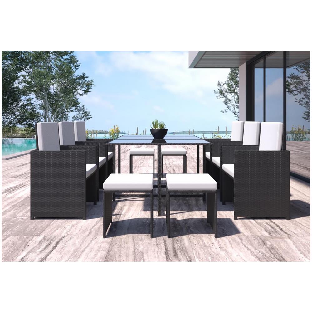 Salotto Da Giardino 10 Posti Resina Intrecciata Nera E Bianca Florida - Foto 8