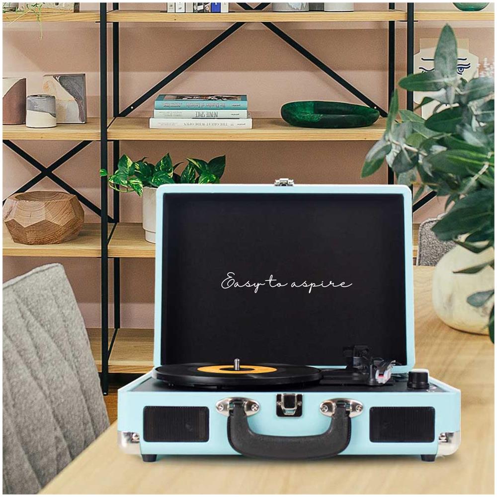 Giradischi Vintage VC400 Lettore e Convertitore di Vinili Bluetooth USB Radio FM 2 Altoparlanti Integrati Colore Azzurro - Foto 12