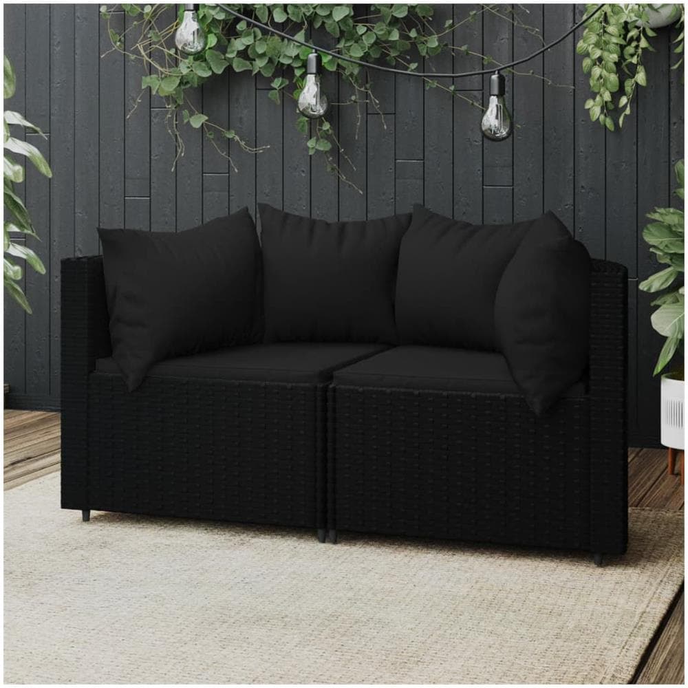 Divani Angolari Da Giardino Con Cuscini 2pz In Polyrattan Nero - Foto 1