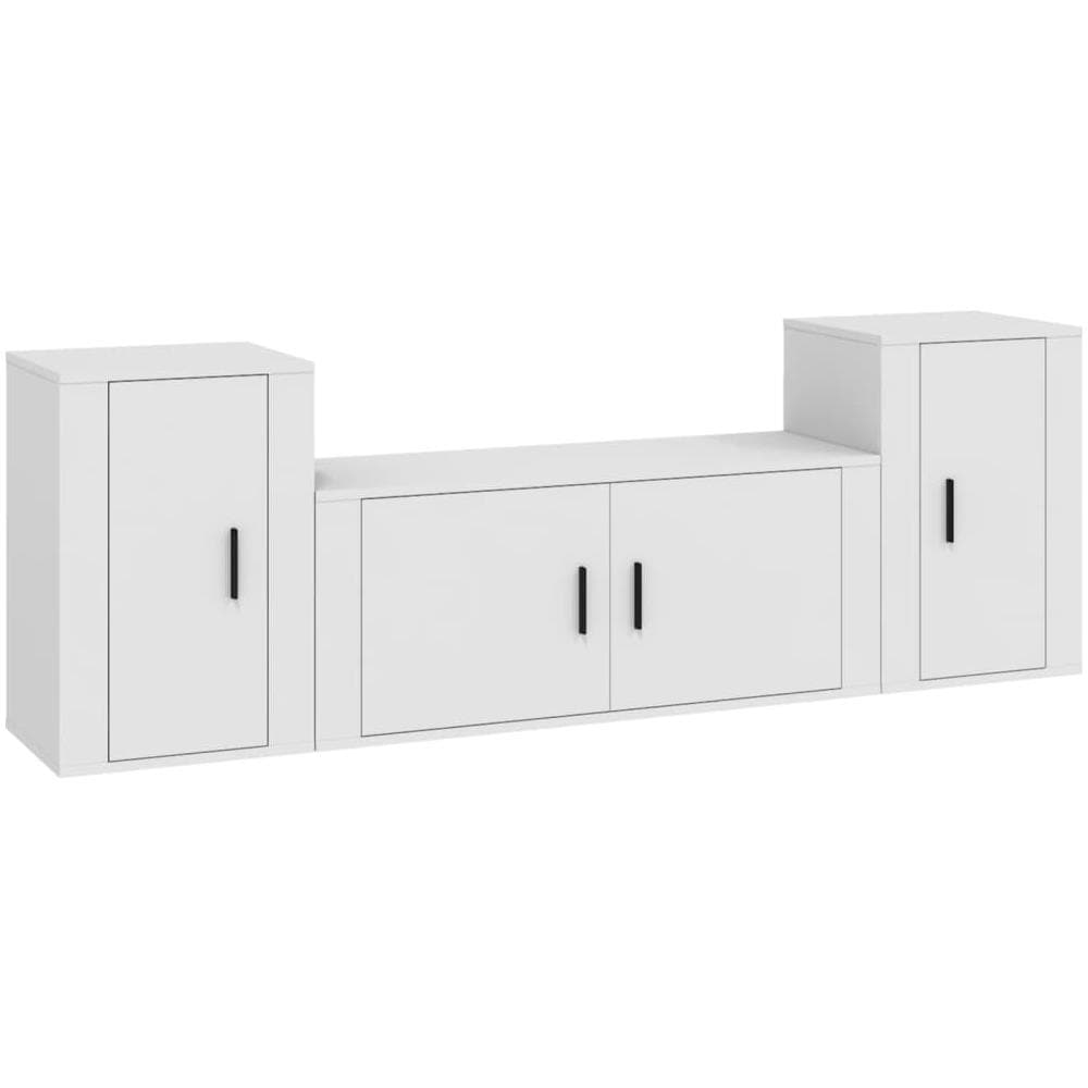 Set Mobili Porta Tv 3 Pz Bianco In Legno Multistrato - Foto 2