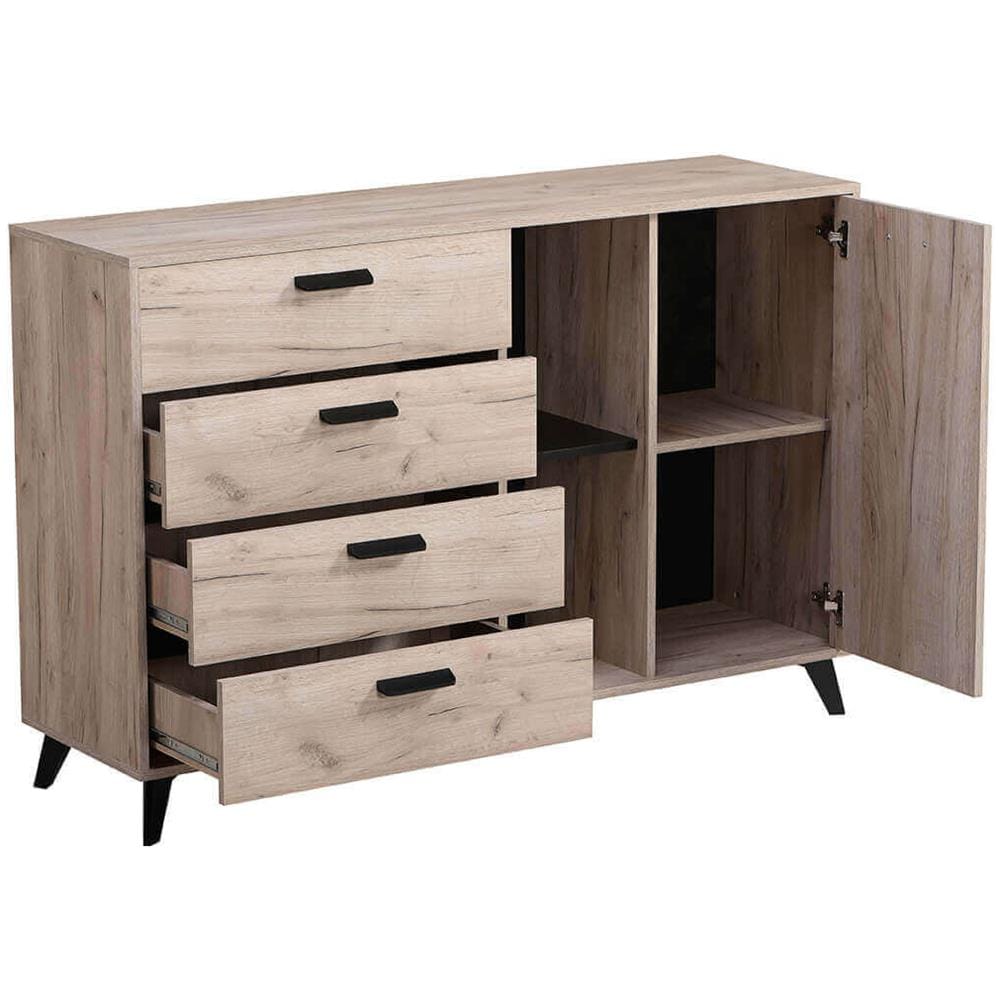 Francie - Madia Quattro Cassetti Un Anta Moderna Minimal In Legno - Foto 3