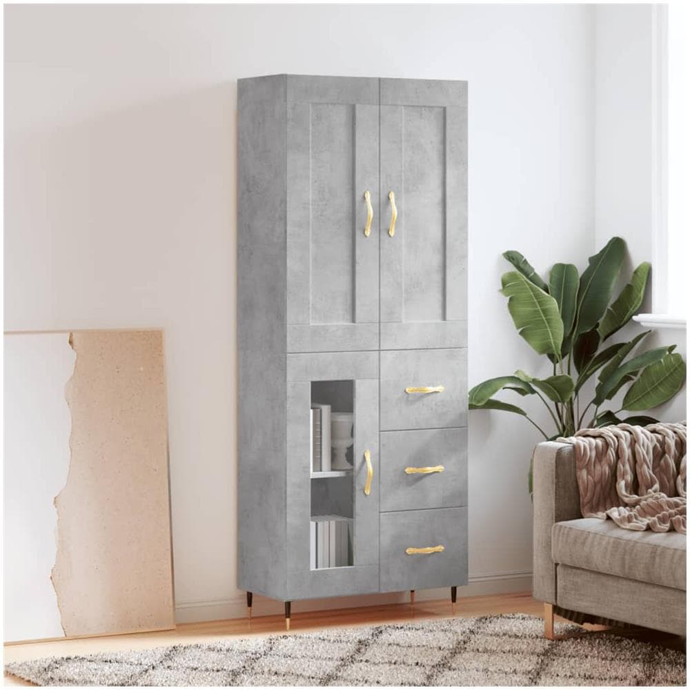 Credenza Grigio Cemento 69,5x34x180 Cm In Legno Multistrato - Foto 1